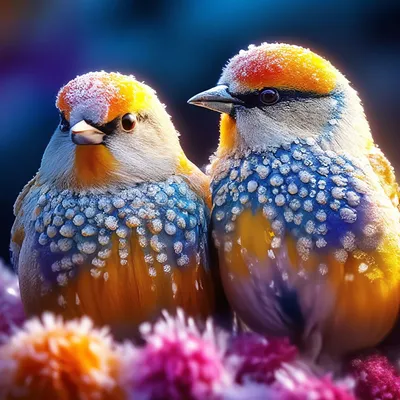 Две яркие красивые,красочные птички …» — создано в Шедевруме