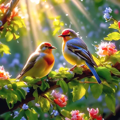 Красивые птички сидят на ветке …» — создано в Шедевруме