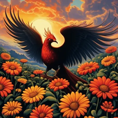 Жар-птица Хохлома закат поляна …» — создано в Шедевруме