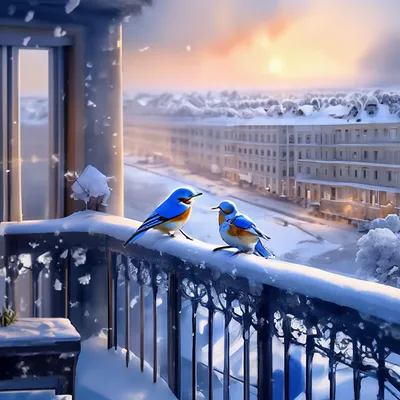 Утро, снег, балкон, город, синички …» — создано в Шедевруме
