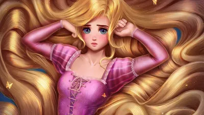 Фото Принцесса Рапунцель / Rapunzel из мультфильма Рапунцель запутанная  история / Rapunzel Tangled смотрит на волшебный цветок в своих руках, by  Ludmila-Cera-Foce