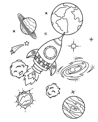 Раскраска Космическая ракета | Раскраски космос. Космические раскраски для  детей