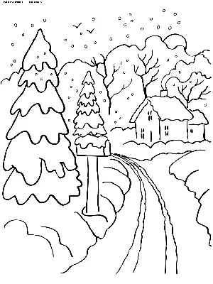 Зимний пейзаж и домик в лесу - раскраска №13525 | Раскраски, Рождественские  цветы, Открытки аппликации
