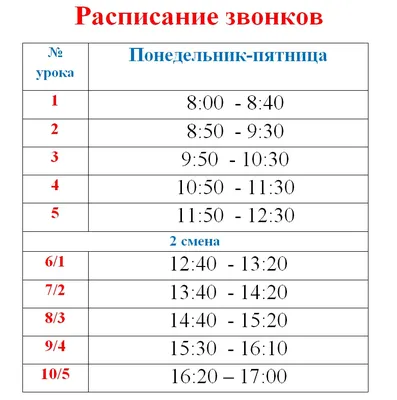 Расписание звонков в школе в 2023 году