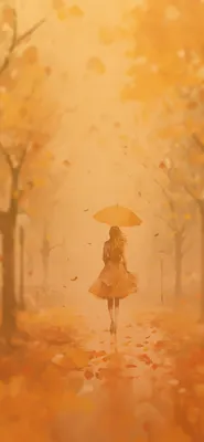 Девушка под дождем Акварельные обои - Осень Обои HD