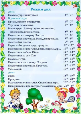 Режим дня летом группа 1