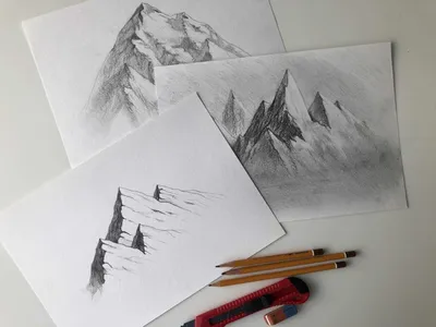 Как нарисовать горы карандашом поэтапно — 3 легких и красивых рисунка для  начинающих