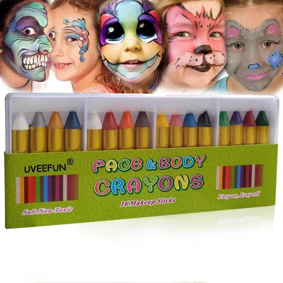 Аквагрим UVEEFUN набор красок для рисования на лице и теле Crayons 16  цветов мелки купить - низкая цена | Shopmama