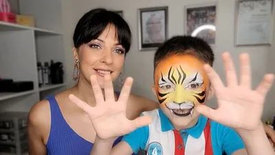 Аквагрим «Тигр»: простой рисунок для детей на лице