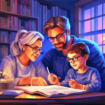 Родители делают уроки с взрослыми …» — создано в Шедевруме