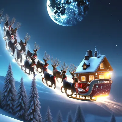 Рождественская ночь, крупная луна, на…» — создано в Шедевруме