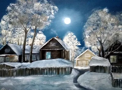 Зимний рождественский пейзаж с заснеженными деревенскими домами в сосновом  лесу и снегирями на ветке | Премиум векторы