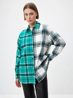 Рубашка в клетку из хлопка, цвет Серо-зеленый, артикул: FAD21033_629128.  Купить в интернет-магазине FINN FLARE