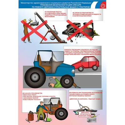 Плакат "Требования безопасности для слесаря по ремонту дорожно-строительных  машин и тракторов" (Бумага ламинированная, к-т из 2 л.)