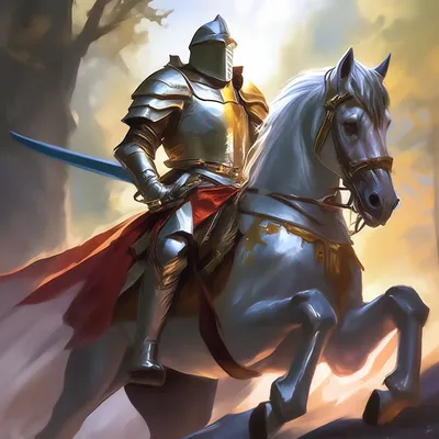 Иллюстрация Рыцарь на коне в стиле компьютерная графика |