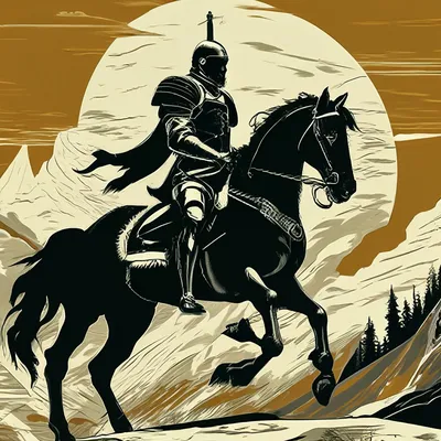 Рыцарь на черном коне, vector art» — создано в Шедевруме