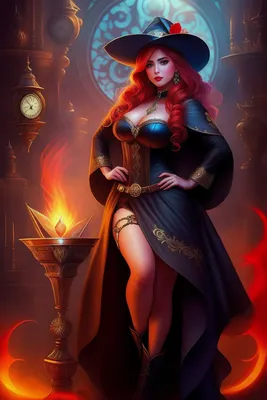 Иллюстрация Рыжая ведьма в стиле 2d, персонажи, плакат |