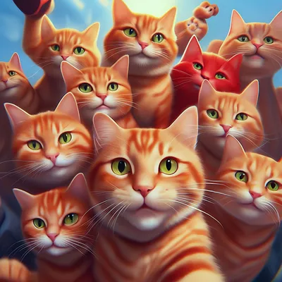 Много рыжих котов, селфи, реалистично» — создано в Шедевруме