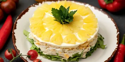Салат из курицы с ананасами классический рецепт фото пошагово и видео -  