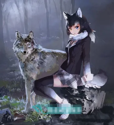 Девушка волчица обнимает волка аниме…» — создано в Шедевруме
