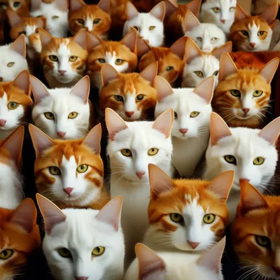Большая толпа белых и рыжих кошек» — создано в Шедевруме