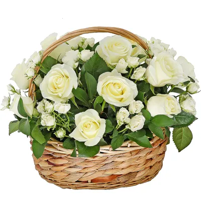 Кустовые розы с белыми розами в корзине – купить недорого