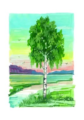 Купить гобеленовую картину Летний пейзаж с березами - 39х72 см (багет 2) -  