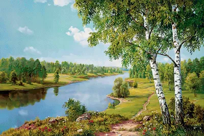 Картина маслом "Пейзаж с березами" — В интерьер