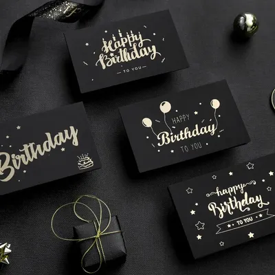Черная поздравительная открытка на день рождения с бронзовым оформлением,  поздравительные открытки с благословением, маленькая открытка с пустым  конвертом | AliExpress