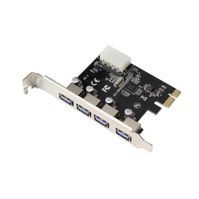 Купить Карта расширения PCIE на 4 порта USB3.0 Карта адаптера PCI Express  на USB3.0 с большим 4-контактным интерфейсом питания для настольного ПК |  Joom