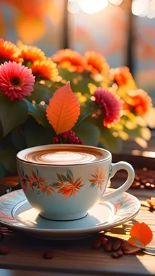 Красивая чашка кофе и цветы - красивые фото