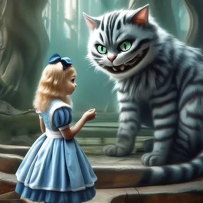 Алиса разговаривает с Чеширским котом…» — создано в Шедевруме