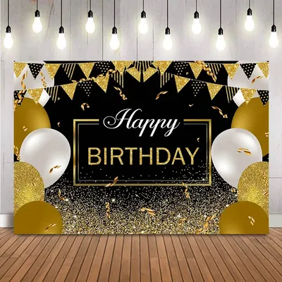 Black Gold Happy Birthday Backdrop Banner Background Cloth Home Party  Decoration | eBay