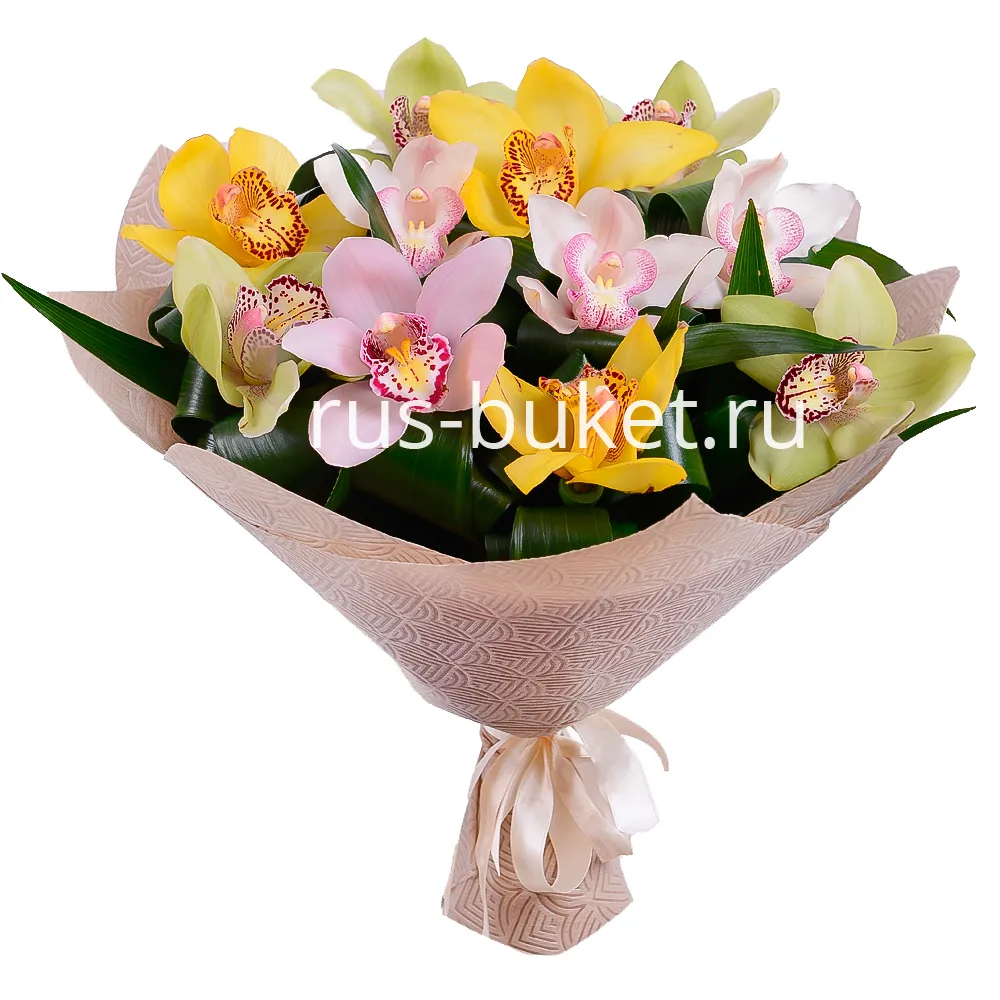 Купить цветы в коробке Venus in Fleurs Композиция из роз и орхидей "Flower  Cake" 808495, цены на Мегамаркет | Артикул: 600008839893