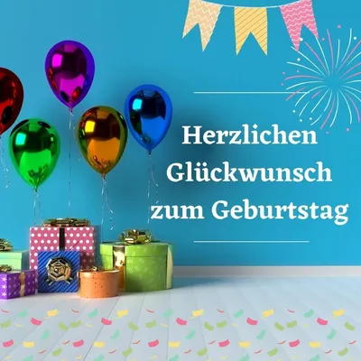 Красочная милая открытка на день рождения на немецком языке PNG , синий,  розовый, Воздушные шары на день рождения PNG картинки и пнг PSD рисунок для  бесплатной загрузки