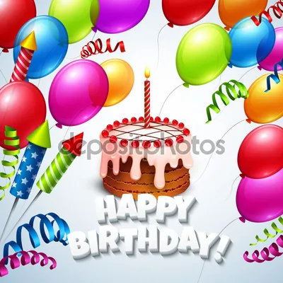 Открытка с днем рождения торт и шары. Векторные иллюстрации — стоковая  иллюстрация #68083059 | Happy birthday greeting card, Birthday cards,  Birthday