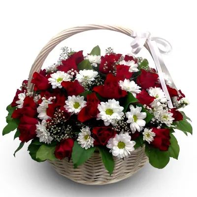 Сердце маме из роз с хризантемами в корзине – купить недорого