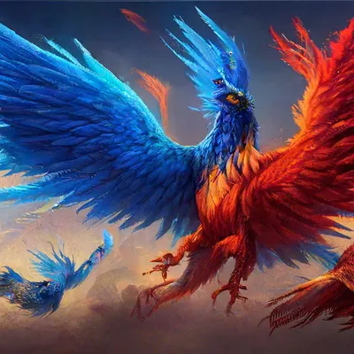 Синий феникс заражения с красным …» — создано в Шедевруме