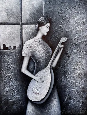 Иллюстрация Девочка с гитарой. в стиле книжная графика,