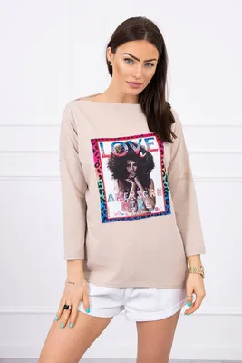 Блуза с графикой American Girl бежевый S/M - L/XL - Hurtownia-Kesi |  Hurtownia Odzieży Damskiej