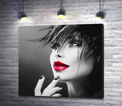 ᐉ Картина ArtPoster Черные перья падают на глаза дамы с багровыми губами  50x45 см Модуль №1 (003061)