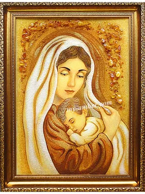 Икона из янтаря "Дева Мария с Иисусом", Купить икону, Иконы из янтаря  Ровно, Продажа иконы янтарь, Икона Божией Матери