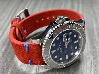 20mm Rolex GMT Pepsi Strap RED Suede Lt. BLUE stitch Leather watch band  strap | eBay