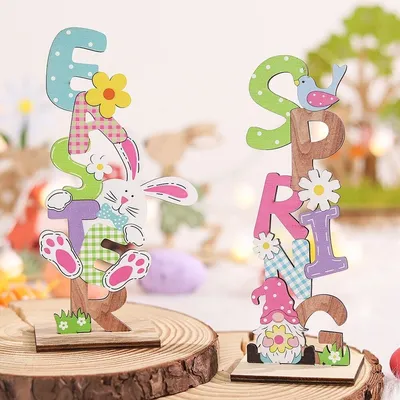 Easter Wooden Table Sign Bunny Gnome Stand Spring Decoration Happy Easter  Gifts | eBay