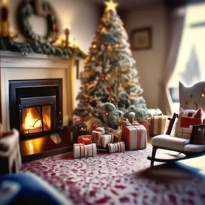 Красивый рождественский интерьер с декоративным камином и елкой :: Стоковая  фотография :: Pixel-Shot Studio