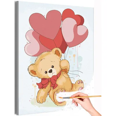 AAAA-C0695 Медвежонок с шариками сердечками Любовь Мишка Тедди Для детей  Детские Для девочек Животные Раскраска картина по номерам на холсте  недорого купить в интернет магазине в Краснодаре , цена, отзывы, фото