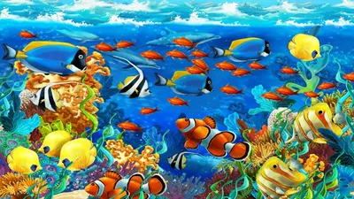 Картина на полотне Разноцветные морские рыбки № s08470 в 