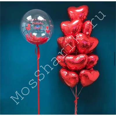Шары красные сердца и большой шар с надписью - купить с доставкой в Москве  от "МосШарик"