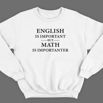 Прикольный свитшот с надписью "English is important but math is importanter"