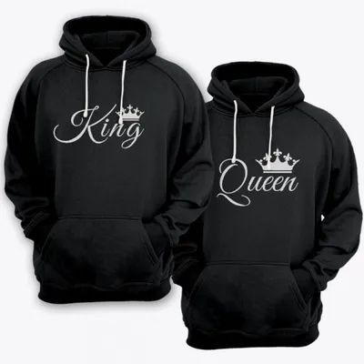 Парные толстовки с капюшоном для влюбленных с надписями «King» (Король) и  «Queen» (Королева) | Принтовский.ру
